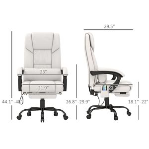 Sedia da Ufficio Reclinabile con Schienale Alto e 6 Punti di Vibrazione, Sedia Bianca con Poggiapiedi e Telecomando per un'Esperienza di Massaggio Perfetta - Product Image 3