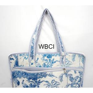 Handmade Blue Tropical Print Laptop Tote <b>Bag</b> Zipper Closure Large Capacity Casual Shoulder Travel <b>Bag</b> Textile Material - Product Image 4