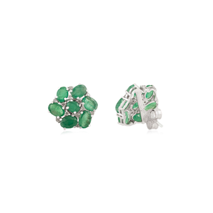 Hermosos Pendientes de Esmeralda Auténtica con Corte Ovalado y Diamantes Redondos, Diseño Floral Hecho a Mano, Joyería Fina al por Mayor para Chicas - Product Image 5