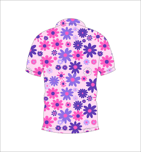 เสื้อโปโลผู้ชายสีชมพูม่วงลายดอกไม้ พิมพ์ลายทั่วตัว แขนสั้น สไตล์ลำลอง สำหรับเล่นกอล์ฟ - Product Image 3