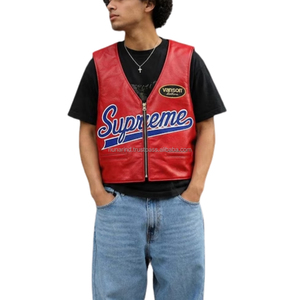 Men's Spider Web Red & Black Leather Biker Vest | Comic-Inspired Motorcycle <b>Waistcoat</b> High-Volume Superhero Biker Outerwear - Product Image 2