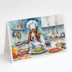 Lunatique A7 Taille 5x7 Basset Hound Chef Cartes vierges Lot de 8 avec enveloppes pour salutations - Product Image 1