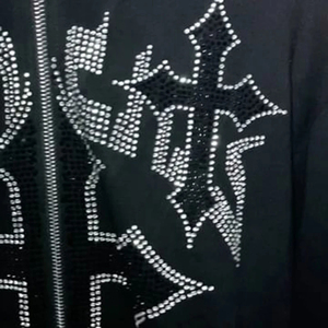 Sweat-shirt à capuche unisexe surdimensionné avec fermeture éclair et strass, style gothique streetwear, en coton épais personnalisé pour hommes et femmes - Product Image 5