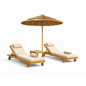 Ensemble de chaises longues en teck réglables de luxe ARTERRA avec coussin, table et parasol, mobilier de resort haut de gamme - Product Image 3