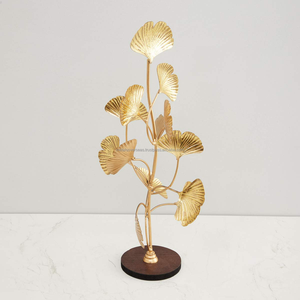 Handcrafted Golden Metal Leaf <b>Sculpture</b> for Home Decor Luxury Ginkgo Leaf Iron Art Decor with <b>Wooden</b> Base Metal Leaf Ornament - Product Image 5