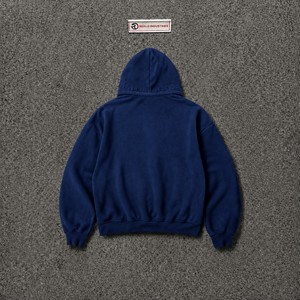 Sweat à capuche zippé bleu marine pour homme, style streetwear oversize, avec lettres graphiques appliquées, mode urbaine vintage, fermeture éclair intégrale - Product Image 6