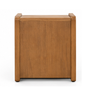 Solid Teak Wood Round Nightstand with 2 Drawers Modern Apartment <b>Bedroom</b> <b>Side</b> <b>Table</b> Brass Handle Furniture - Product Image 5