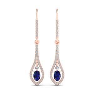 REYES Nouvelle Collection Femme Boucles d'Oreilles Pendantes en Or Massif 14K 18K avec Saphir Bleu Taille Ovale 1 Carat et Moissanite - Product Image 2