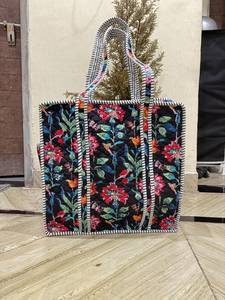Sac fourre-tout matelassé en coton à motifs floraux pour femme, style bohème, avec fermeture éclair, sac à bandoulière, broderies, pour la plage, le shopping, les voyages, usage quotidien, Inde - Product Image 4