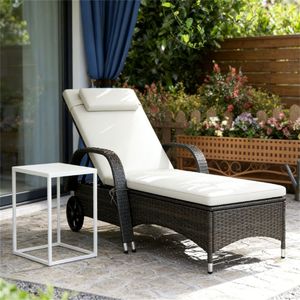 Sedia a Sdraio in Rattan Crema per Esterni con Schienale per Uso in Cortile - Product Image 1