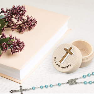 Caja de Recuerdo de Madera para el Primer Rosario con Diseño de Cruz para Primera Comunión, Bautizo, Regalo Religioso Católico - Product Image 4