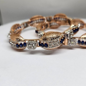Elegant 14K Rose <b>Gold</b> 10.80 Ct Round Brilliant Cut Diamond <b>Bangle</b> with Blue Stone Natural HI SI IGI Certified Women’s Ethnic - Product Image 2