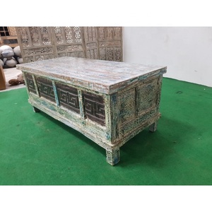 Farmhouse Chic caja de maletero de almacenamiento de madera maciza hecha a mano Vintage tallado manta cofre para dormitorio sala de estar muebles para el hogar - Product Image 2