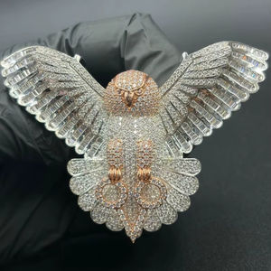 Pendentif en forme de hibou en moissanite, charme hip-hop pour les amoureux des animaux, pour bijoux fins en argent 925, pendentifs et breloques - Product Image 1