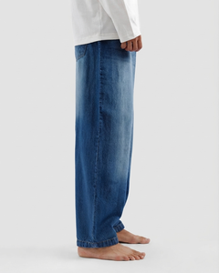 Men's Wide Leg <b>Jeans</b> 100% Cotton Stonewashed <b>Elastic</b> <b>Waist</b> Casual Breathable Midweight Spring Wear - Product Image 4