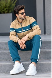 Ensemble de survêtement décontracté pour homme, style streetwear, manches longues, fermeture à cordon, design uni, respirant, 100% coton, vêtements d'hiver, coupe régulière - Product Image 3