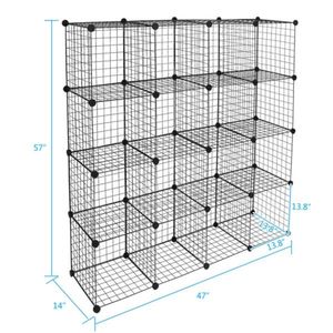 Étagères de rangement modulaires à 16 cubes, noires, 47 x 14 x 57 pouces - Product Image 2