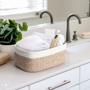 Set Of 3 Macrame Baskets For Home <b>Storage</b> And Bathroom <b>Storage</b> Organizer Keeps <b>Toiletries</b> Skincare And Towels Neatly Arranged - Product Image 5