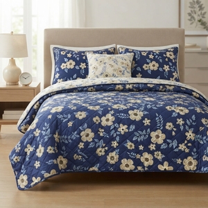 Juego de Cubrecamas Nordic Flora de 3 Piezas, Diseño Sólido con Pespunte en Diamante, Mezcla de Algodón T-150, Ropa de Cama para Toda Temporada, Uso Doméstico, Estilo Duradero - Product Image 4