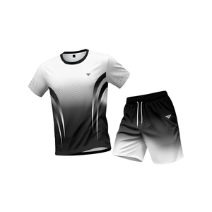 Mens Breathable <b>Knitted</b> Short Sleeve T Shirt Shorts Set Gradient Honeycomb Print Sportswear Casual Gym Training Running Summer - Product Image 1