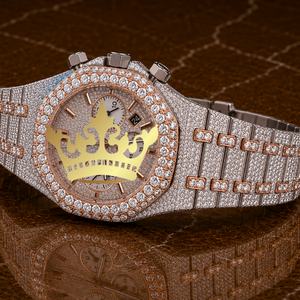Luxury Antique Stainless Steel Fashion Case Men's Watch Moissanite Full Pave Yellow Gold Cut Diamonds Stick Tow Tone Dial Quartz - Product Image 2
