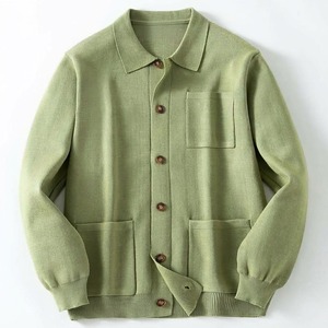 Winter <b>Men's</b> Knit <b>Cardigan</b> Sweater Luxury Button-Down Sweater Casual <b>Long</b> Sleeve Lapel Solid Color Streetwear Pocket - Product Image 3