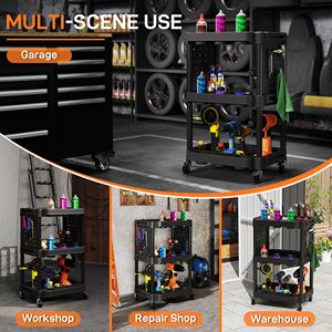 3-Tier Rolling <b>Tool</b> <b>Cart</b> 200 LBS Capacity Black Plastic Utility <b>Cart</b> with Side Shelves <b>for</b> Garage & Workshop - Product Image 6
