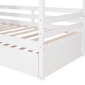 Letto a capanna in legno bianco per bambini, misura Twin, con letto estraibile - Set completo - Product Image 5