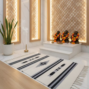 Alfombra/Corredor Rectangular Floral Moderno de Algodón Hecho a Mano con Técnica Cutshuttle, 950gsm, Lavable, de Felpa, Reversible, Tricolor, para el Hogar, Venta al por Mayor - Product Image 1