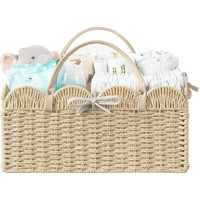 Organisateur de couches écologique en jonc de mer avec poignée, panier de rangement pour chambre d'enfant à bord festonné, fait main au Vietnam