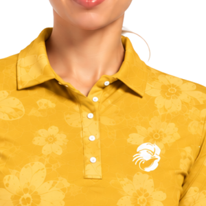 Golden Yellow Women's Short Sleeve Floral Printed Polo Shirt Breathable Knitted Performance <b>Golf</b> <b>Top</b> Casual Style - Product Image 5