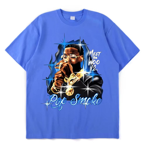 T-shirt à manches courtes et col rond pour homme Pop Smoke Meet The Woo V2, bleu marine, imprimé numérique, style streetwear, tissu jersey - Product Image 6