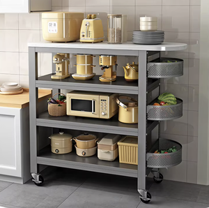 Estante de Almacenamiento de Cocina Moderno de Varias Capas OEM/ODM, Cesta Ajustable de Metal para Frutas y Verduras, Organizador de Pie, Gris Blanco - Product Image 4