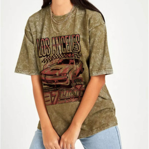 เสื้อยืดคอกลมโอเวอร์ไซส์สำหรับผู้หญิง พิมพ์ลายรถยนต์ลอสแอนเจลิส แขนสั้น ทรงปกติ ผ้าฝ้ายออร์แกนิก เจอร์ซีย์รักษ์โลก - Product Image 2