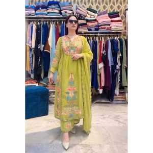 Conjunto de Traje Pakistaní Malti de Color Real con Espejo, Hecho a Mano ---SD01 - Product Image 2