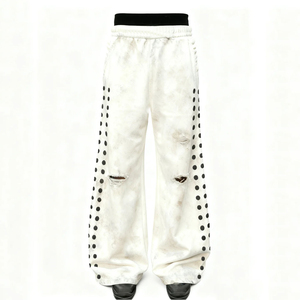 Glory Custom Screen Print Distressed Oversized Double Waist Women <b>Trousers</b> Trendy Look Wide Leg <b>Trousers</b> OEM Wholesale - Product Image 1