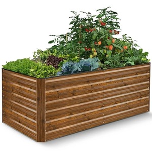 Bac à plantes rectangulaire en bois, design rustique, conteneur durable pour fleurs et plantes vertes, utilisation extérieure - Product Image 1