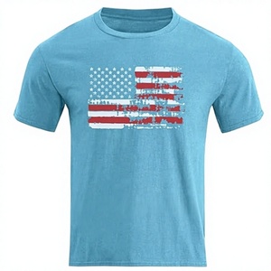 T-shirts d'été personnalisés pour hommes à manches courtes, imprimé drapeau américain, col rond, coupe décontractée ample, imprimé, en tissu peigné anti-plis - Product Image 1