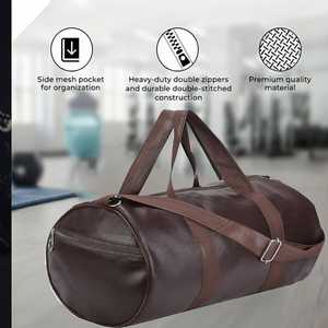 Bolsa de Lona Vintage de Cuero Genuino en Forma de Barril con Cierre de Cremallera, Asa Única, Unisex, para Gimnasio, con Correa para Hombro y Logotipo - Product Image 4