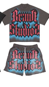 Vente en gros usine : Ensemble short et t-shirt graphique coupe ample, style streetwear d'été, délavé à l'acide, sérigraphié, style vintage hip-hop, avec logo - Product Image 6