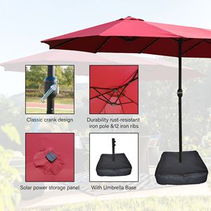 Ombrellone da Esterno Grande 15x9ft Bifacciale Rosso con Luce e Base, Ombrellone Doppio per Uso Multiplo - Product Image 3