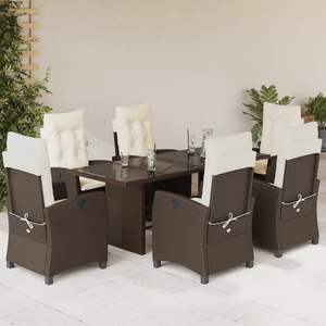Brown Poly Rattan Garden Dining Set 6 Seater With <b>Backrest</b> Outdoor Furniture Contemporary Style - Product Image 3