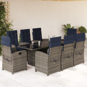 Set da pranzo Patio in Rattan grigio 9 pezzi con cuscini Set da giardino - Product Image 1