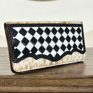 Nueva Cartera Larga de Cuero Genuino con Diseño a Cuadros, Hecha a Mano, con Múltiples Ranuras para Tarjetas, Estilo Vintage, de Piel de Vaca, Tipo Bifold - Product Image 4