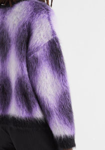 Purple Tie Dye Mohair Pullover Sweater Men's <b>Thick</b> Knitted Fur Decor Winter Style Regular Sleeve Anti-Pilling - Product Image 6