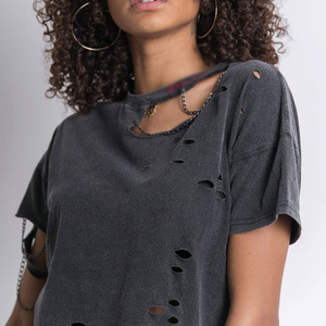 T-shirt blanc oversize pour femme avec imprimé étoile en strass, épaules tombantes, col rond, coupe ample, printemps-été, chemises en strass - Product Image 3