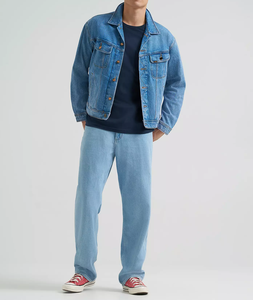 Men's Denim <b>Jacket</b> Regular Fit Washed Cotton Turn-down Collar Zipper Closure <b>Waterproof</b> Casual <b>Winter</b> Style Blue Front High - Product Image 1