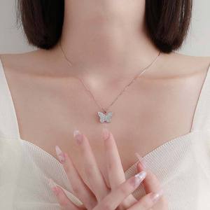 Classic Best Selling 925 Sterling <b>Silver</b> Lab Grown Diamond Pave Set Diamond Butterfly Pendant <b>Necklace</b> Birthday Gift for Her - Product Image 3