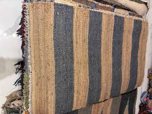 Vintage Solid Color Dhurrie <b>Rug</b> | Handwoven Jute Cotton Braided <b>Rug</b> | Waterproof Eco-Friendly <b>Natural</b> Denim Blue Dari Wholesale - Product Image 1