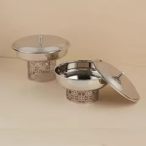 Classic 4 Bowl Dry Fruit Serving Set Hammered Steel Lidded Bowls Metal Stand Spoon Holders Dates Sweets <b>Tabletop</b> Decor Handmade - Product Image 3
